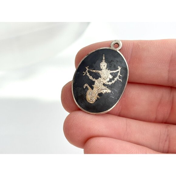 Mekkala(h) Siam Sterling Silver 925 Vintage Thai Made Nielloware Brooch Pin - Picture 8 of 8